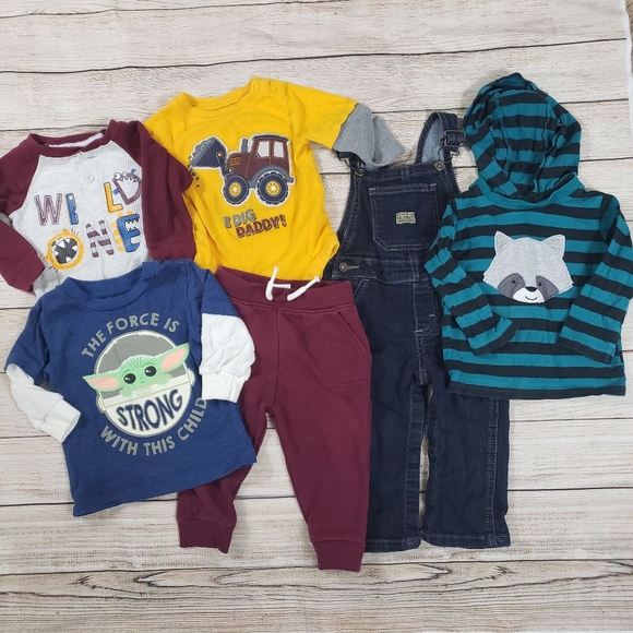 Wrangler Other - Baby boy 12 month bundle overalls, bodysuits, and baby yoda